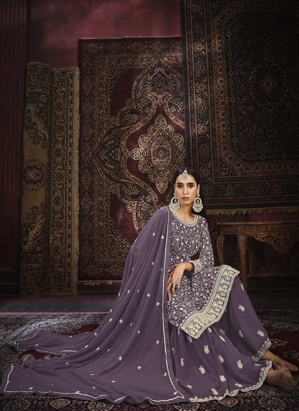 Lavender color georgette sharara suit for party