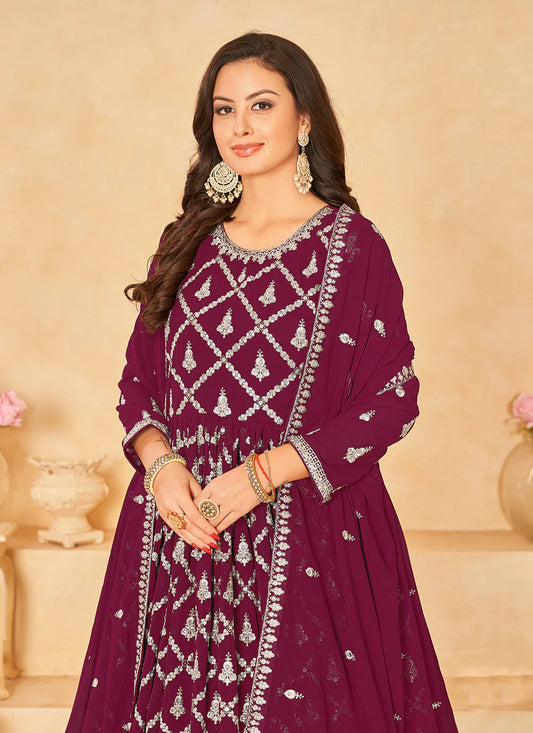 Rani pink color georgette long gown for wedding