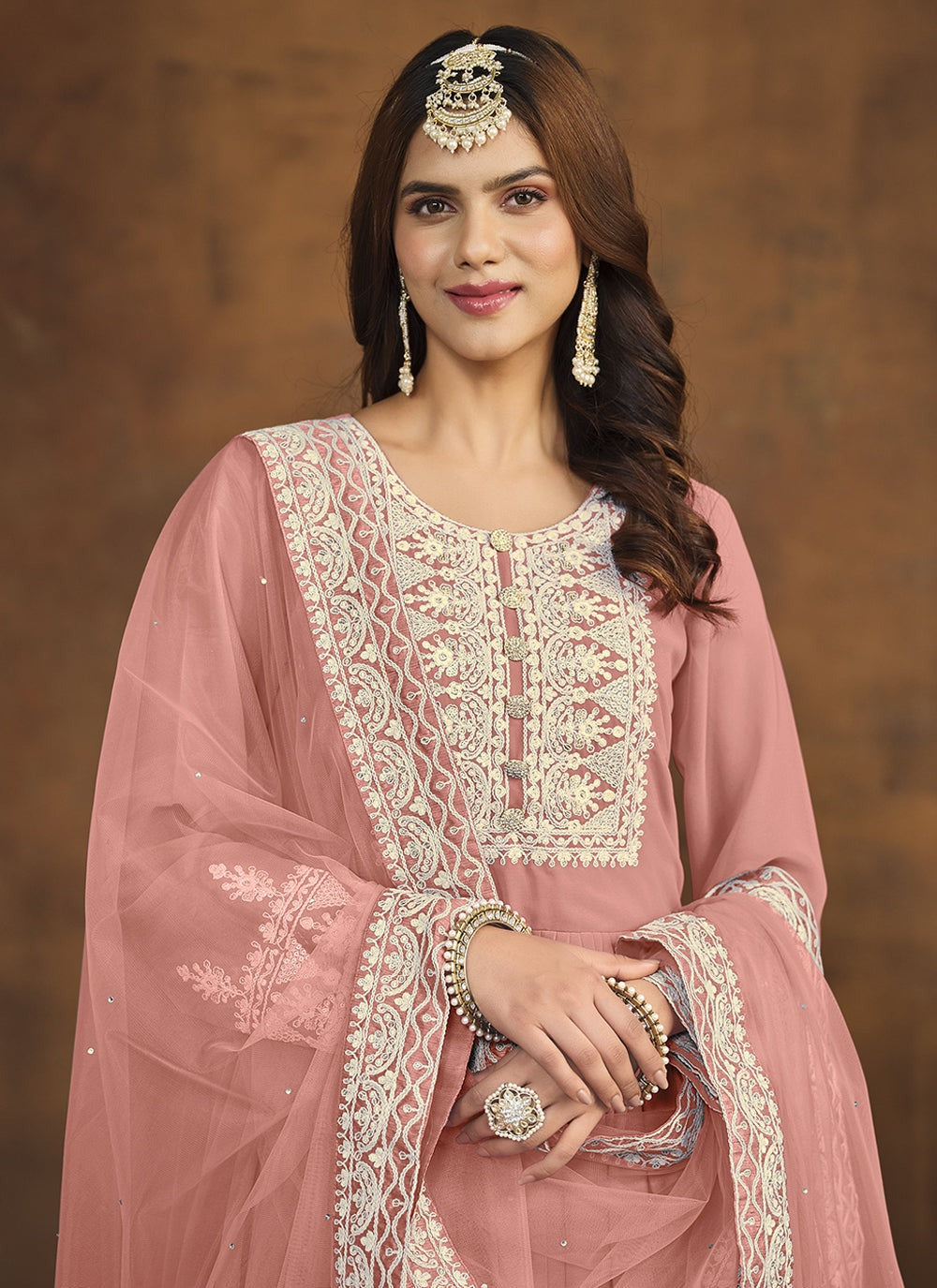 Women peach color Georgette sharara suit
