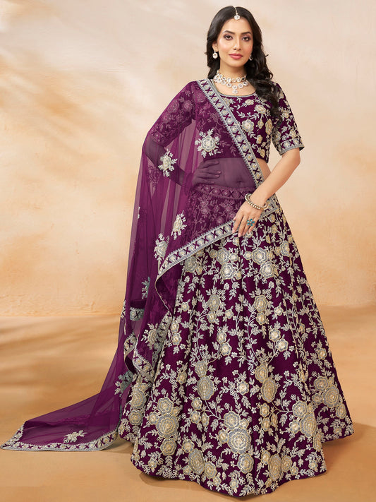 Wine color silk lehenga choli for women with price
