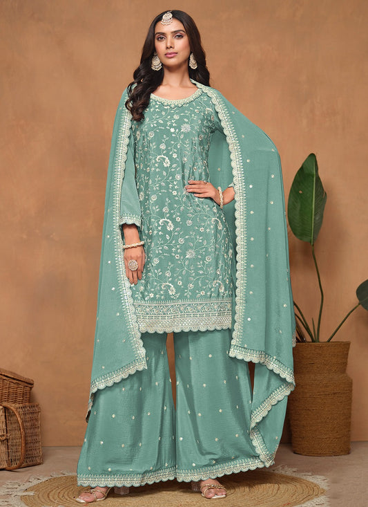 Salwar suit green for women party wear