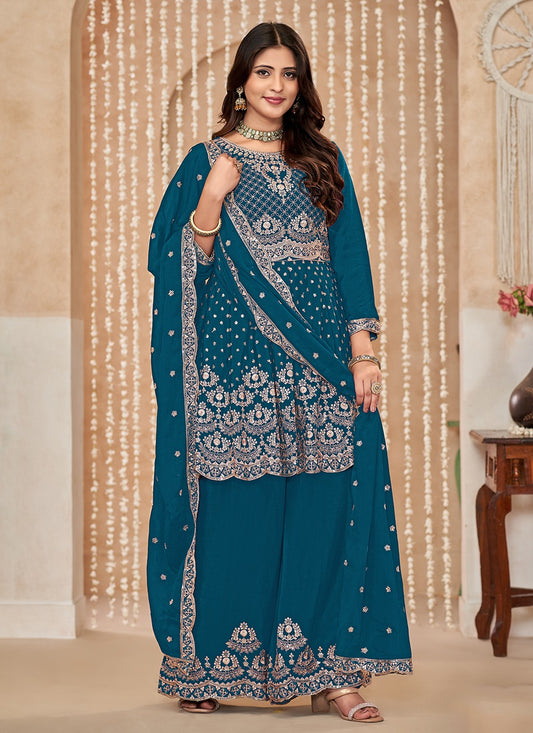 Peach sharara suit for wedding with dupatta