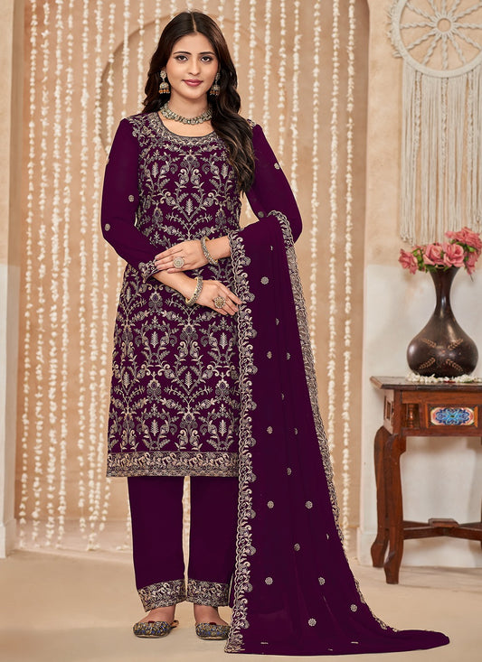wine georgette salwar suit party wear with dupatta online shopping