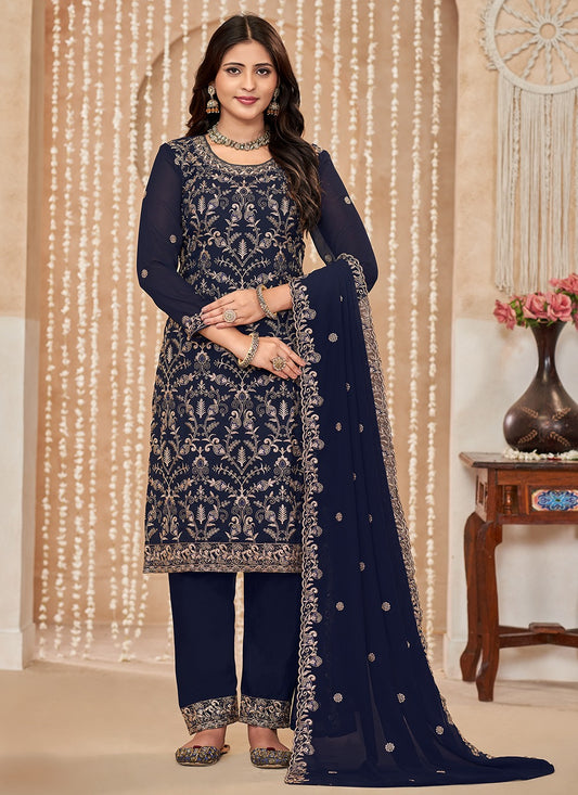 Women navy blue georgette salwar suit