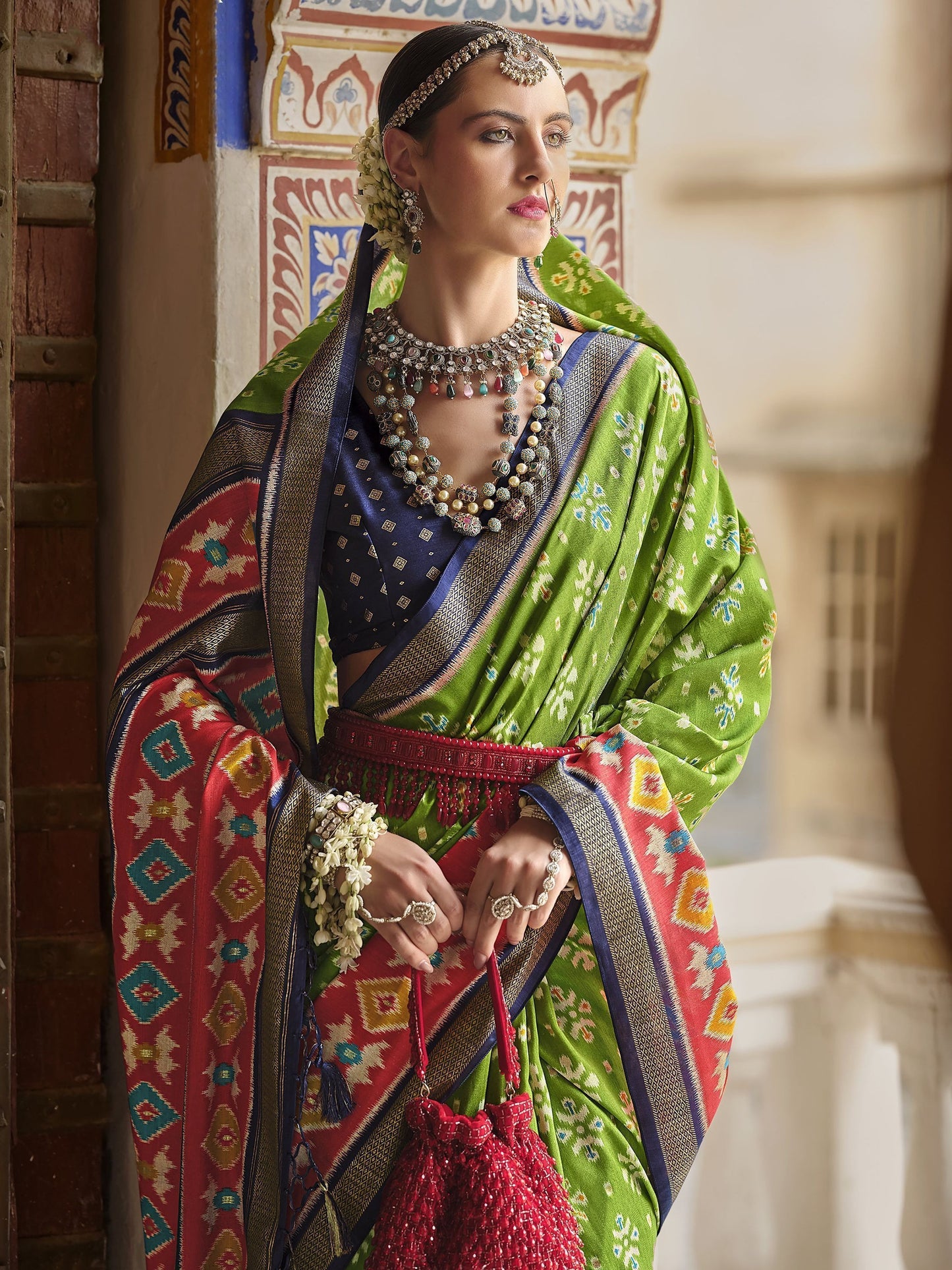 Parrot green saree Party Wear