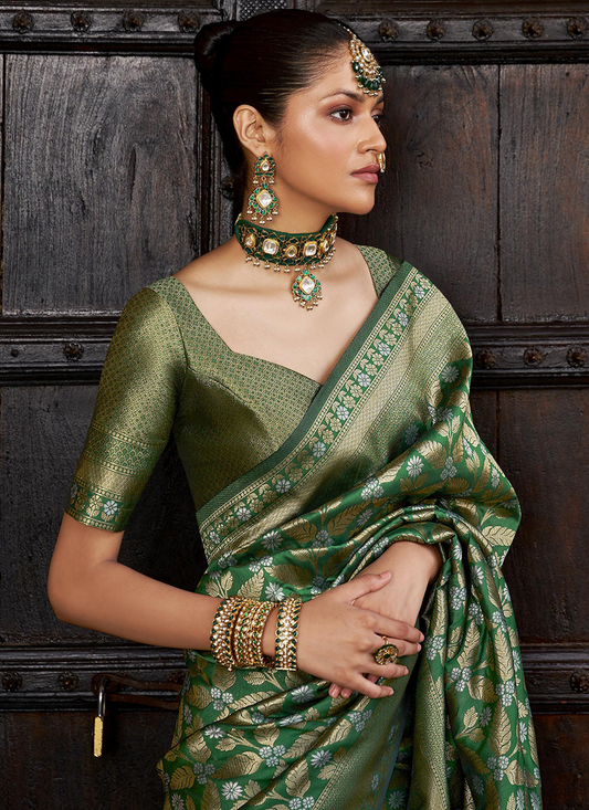 Dark Green Banarasi Silk Saree