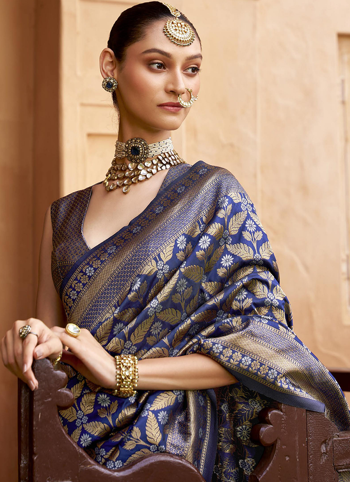 Navy Blue Banarasi Silk Saree