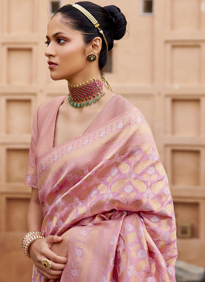 Pink color banarasi silk saree for women price