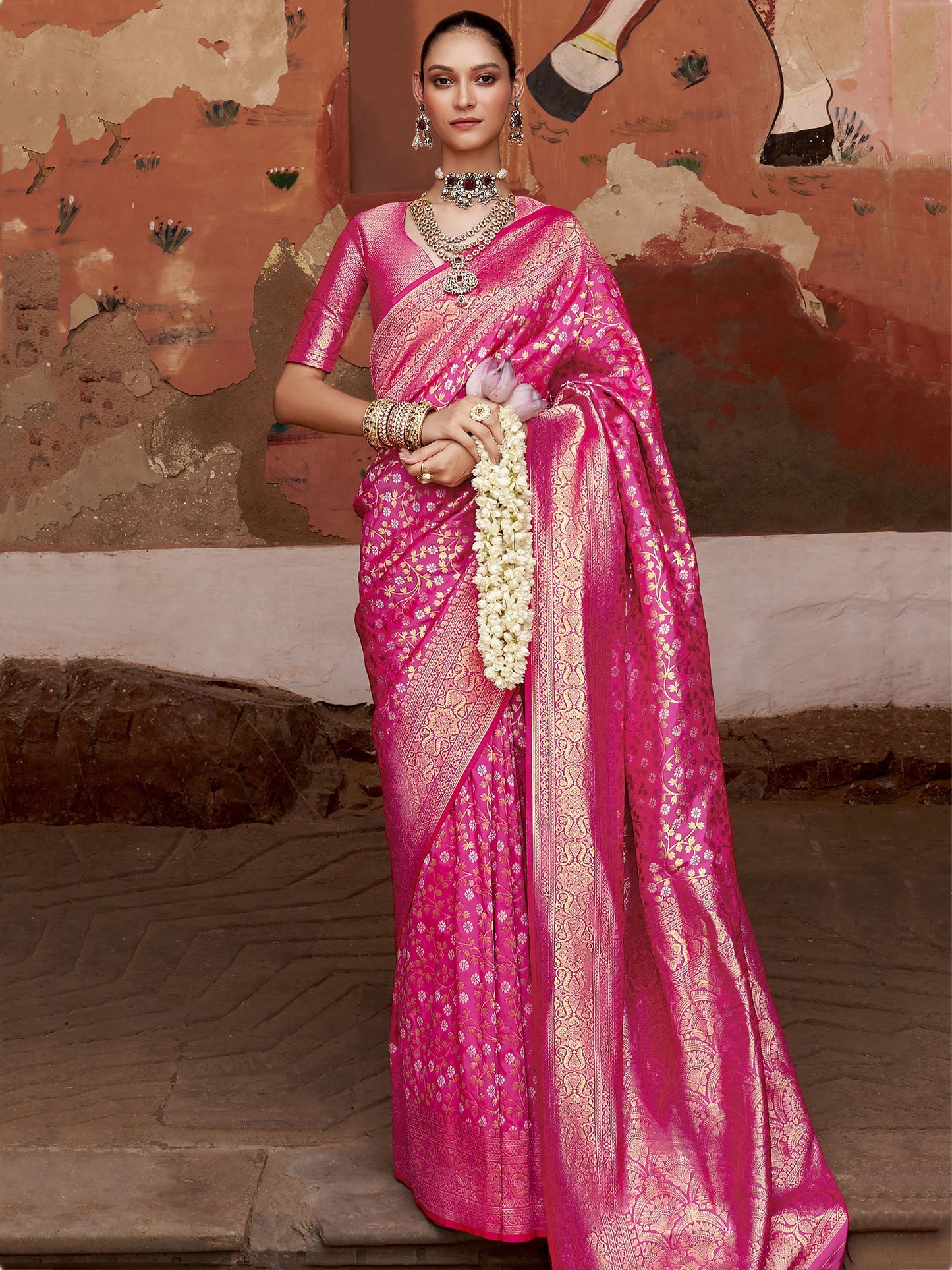 Pink Banarasi Silk Saree