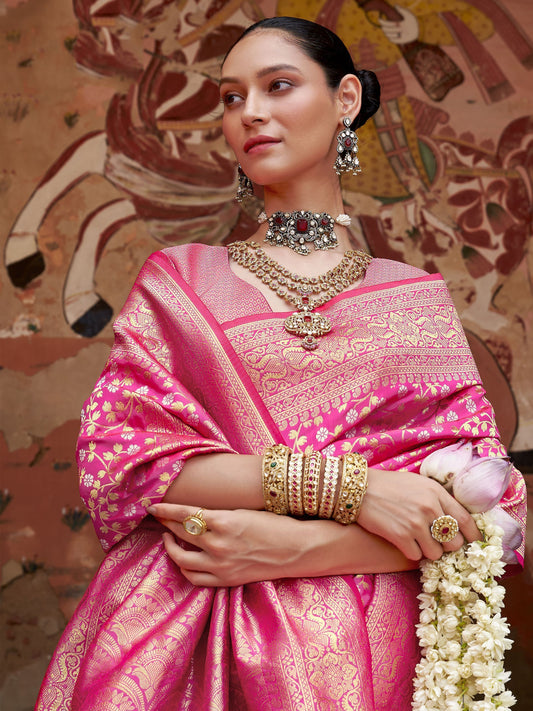 Pink color banarasi silk saree for women price