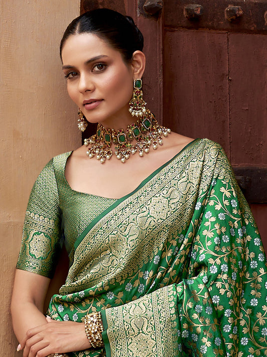 Dark Green Banarasi Silk Saree
