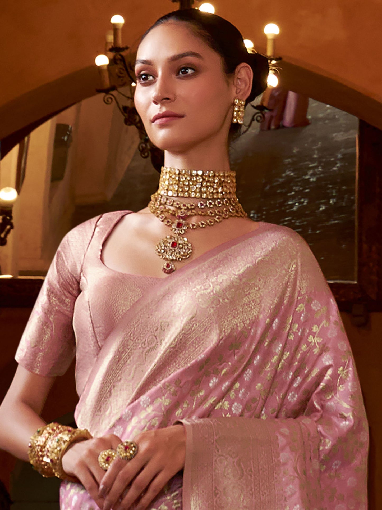 Pink Banarasi Silk Saree