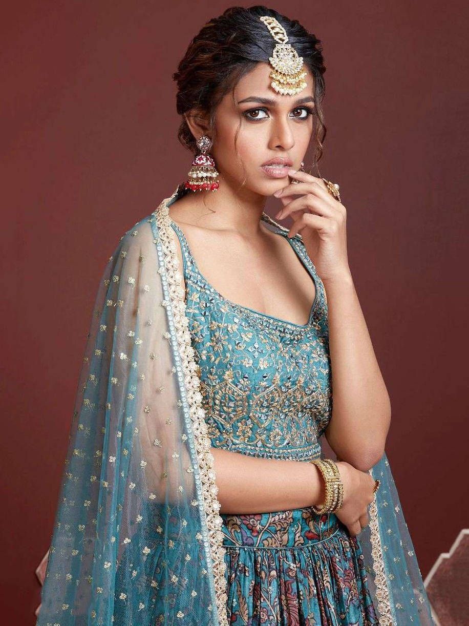Blue Embroidery Work Design Lehenga Choli
