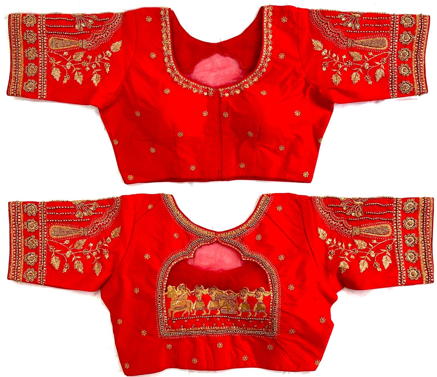Red color phantom silk blouse for reception