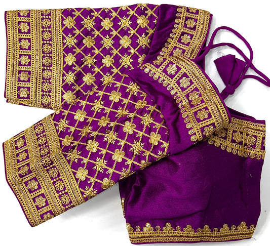 Wine color silk sequins work blouse for wedding