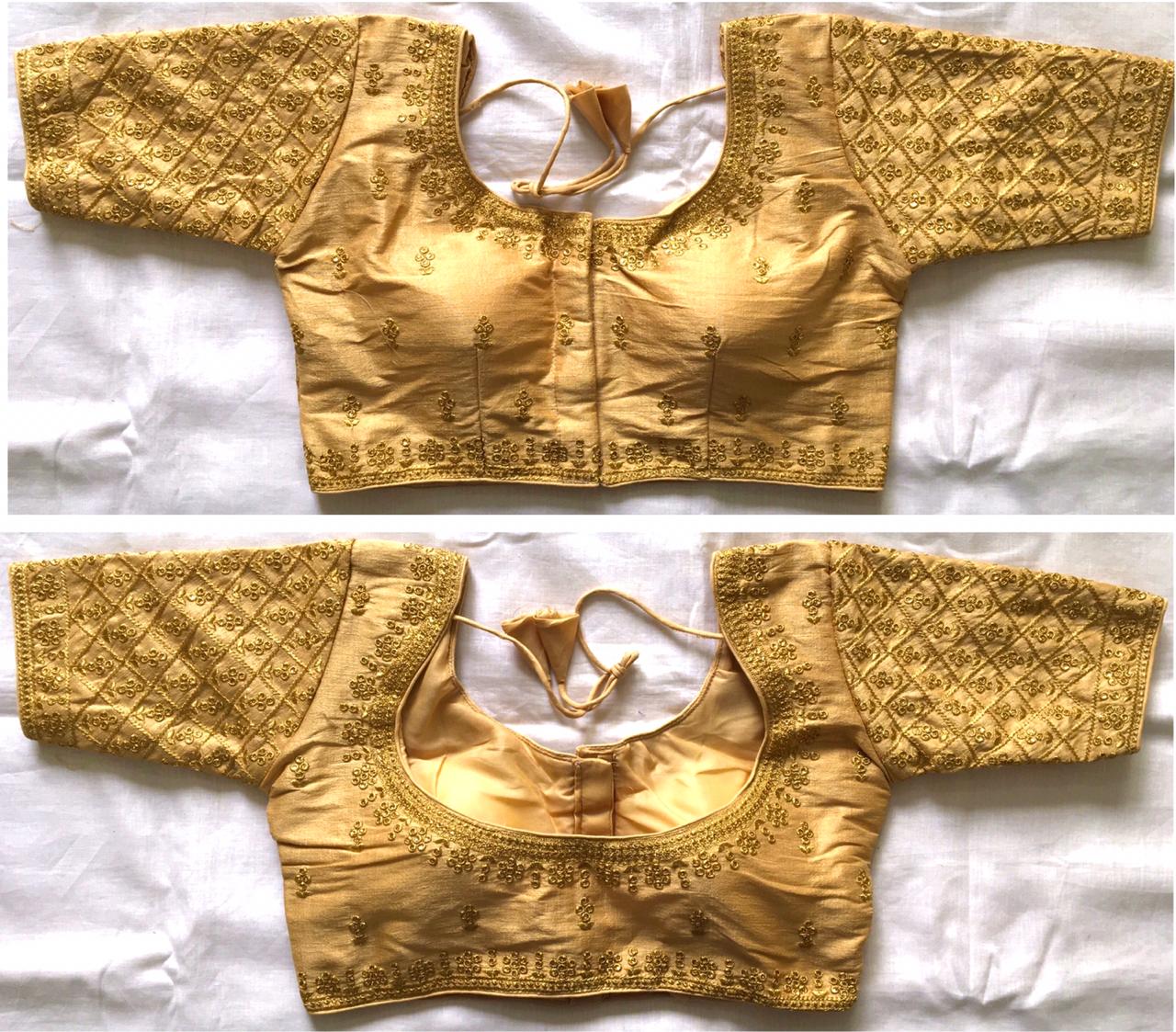 Beige color sequins work sarees blouse images