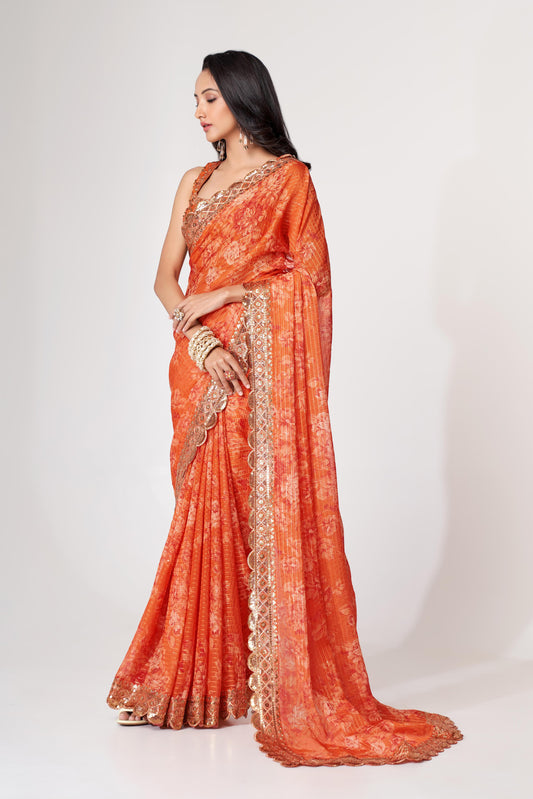 Orange organza saree for women with price