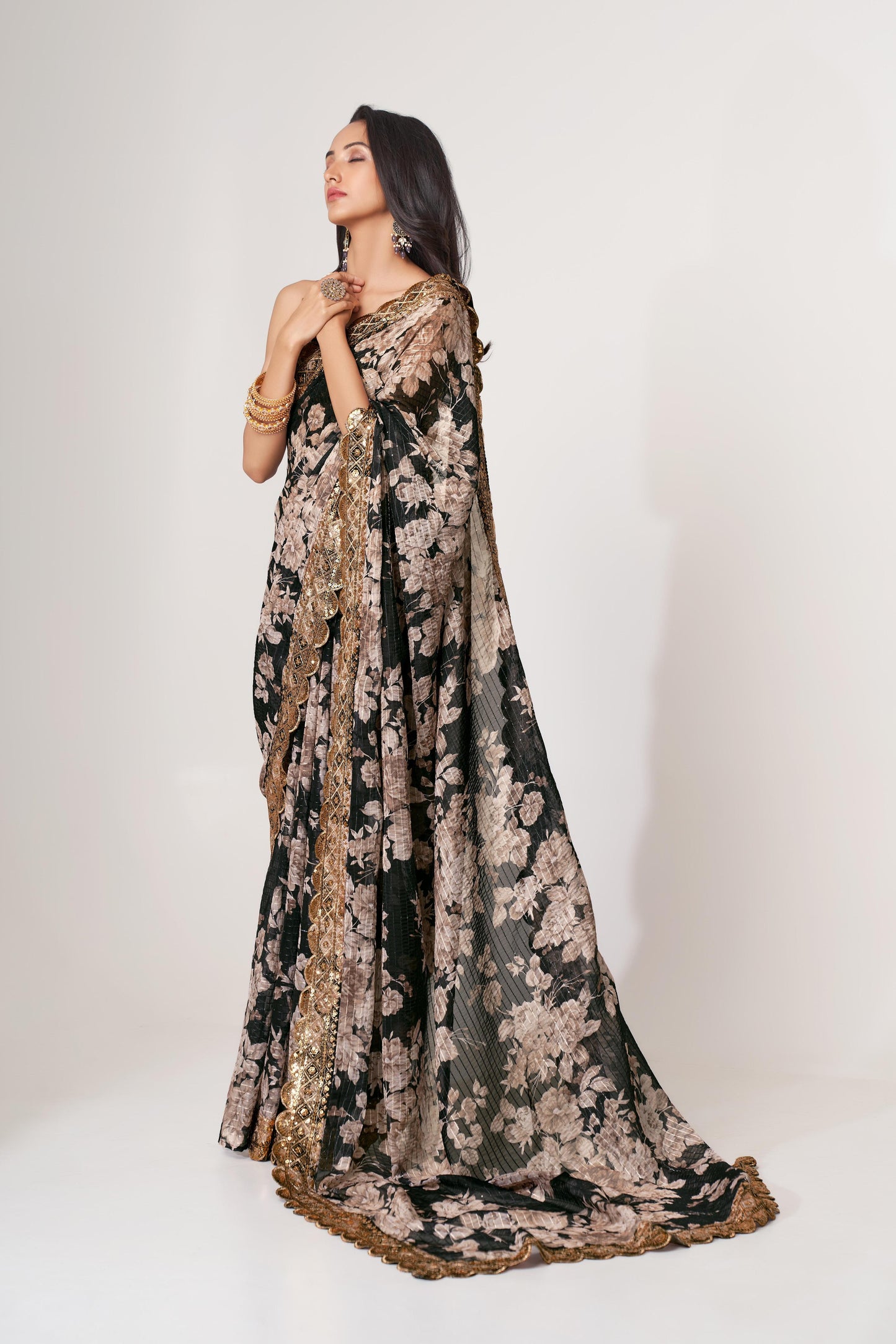 Black color organza saree