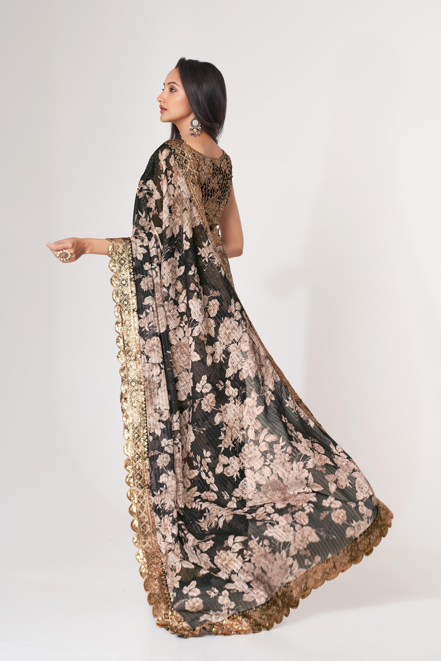 Black color organza saree for women