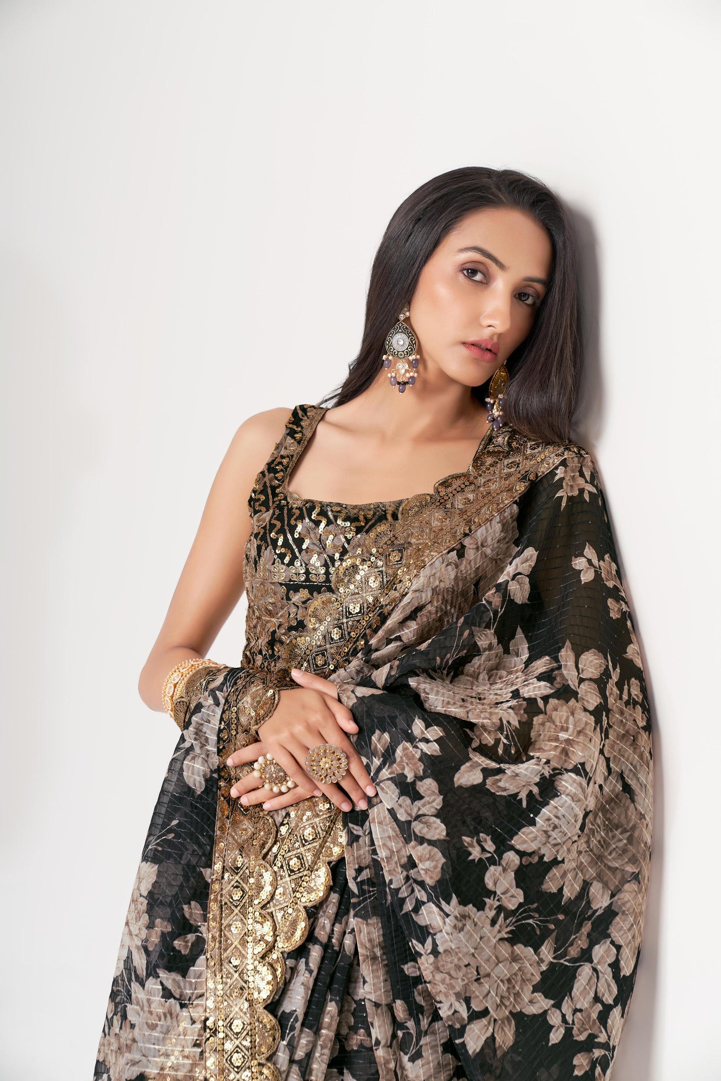 Black organza saree for reception