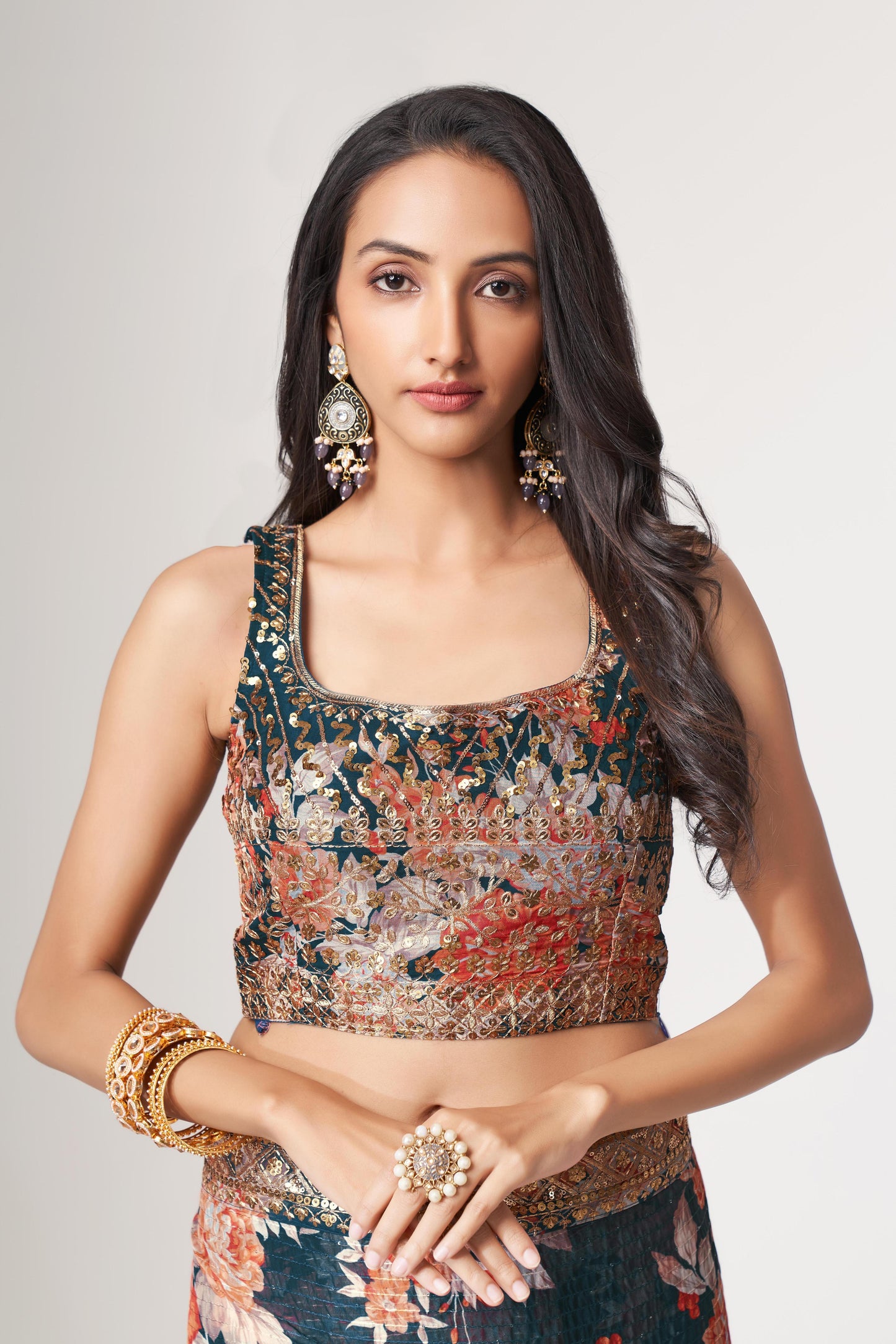 Dove Blue color organza saree with blouse online