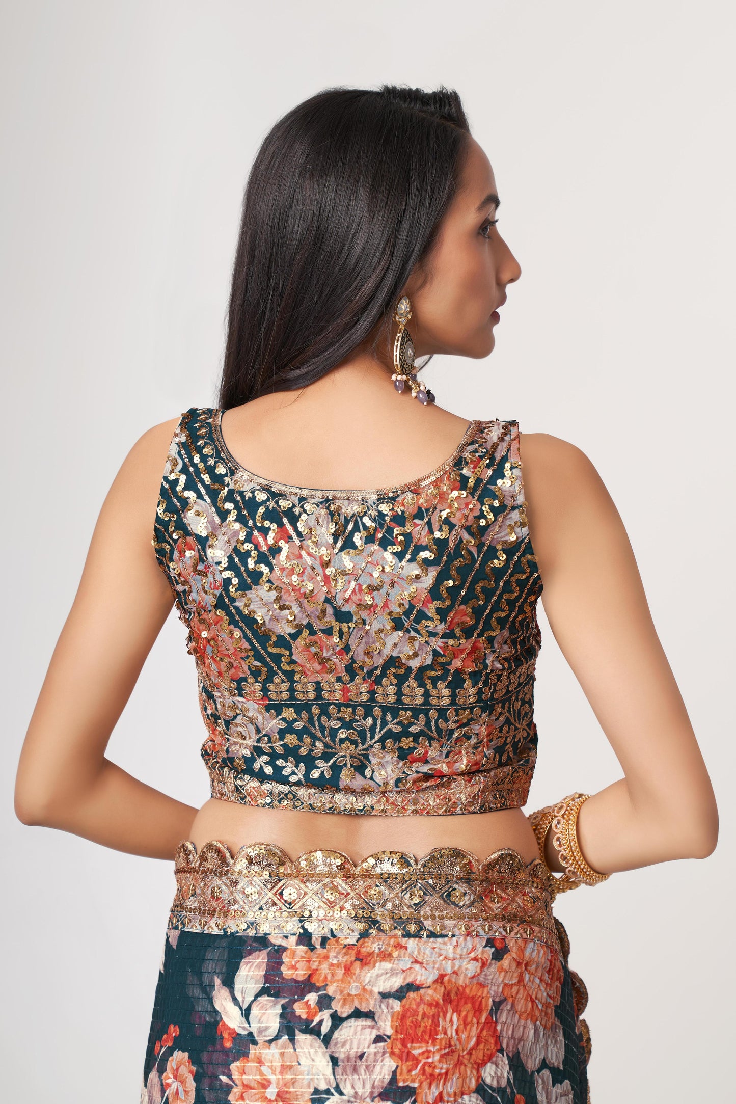 Dove Blue organza saree with blouse online shopping