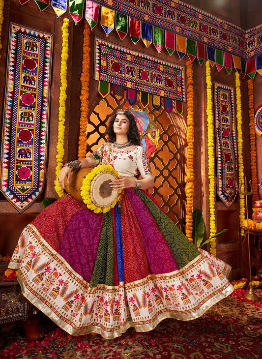 Multi color georgette lehenga choli with garba