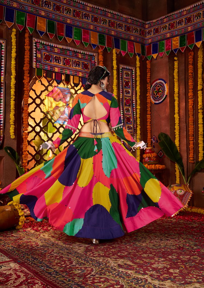 Multi color muslin chaniya choli for navratri