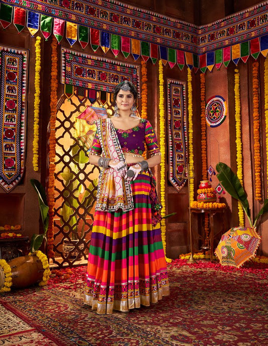 Multi color muslin ghagra choli for women