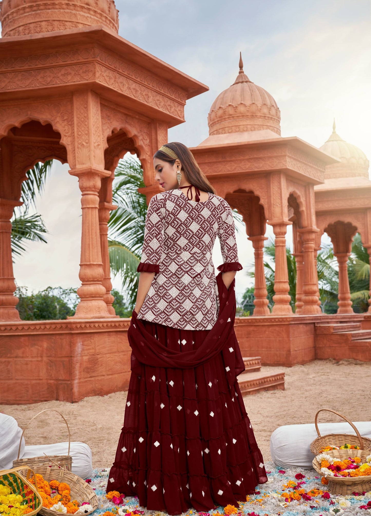Maroon color georgette lehenga with top price