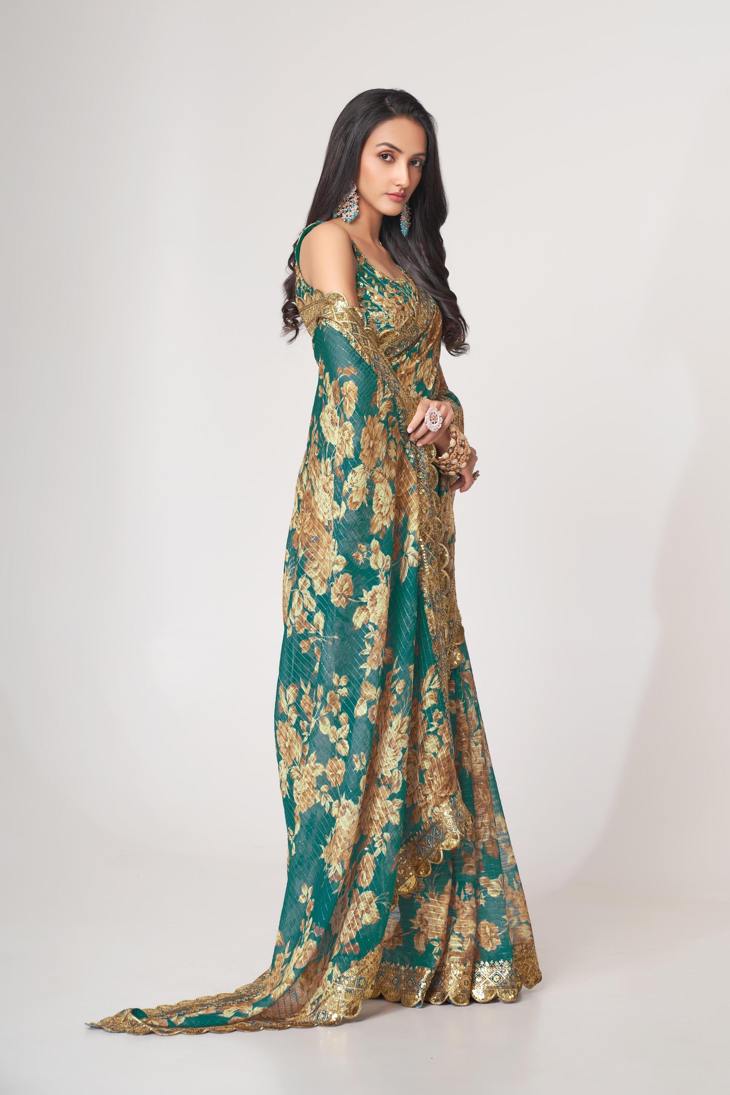Blue color organza saree with blouse