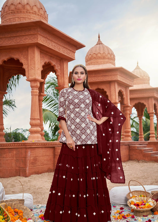 Maroon color georgette lehenga with top online