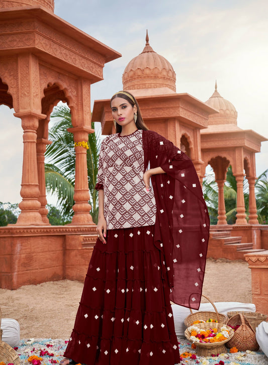 Maroon color georgette lehenga with top for women