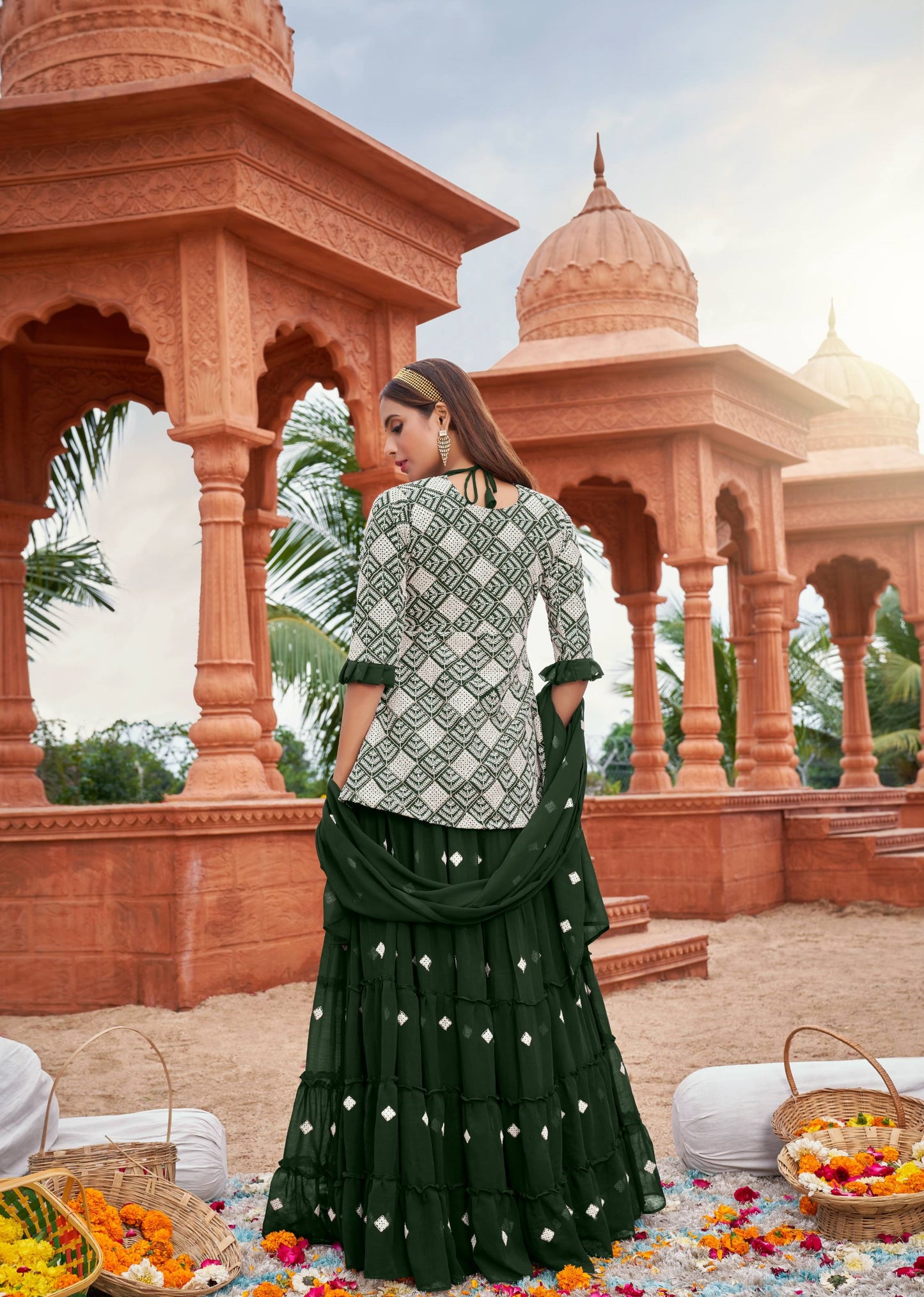 Green color georgette lehenga with top online shopping