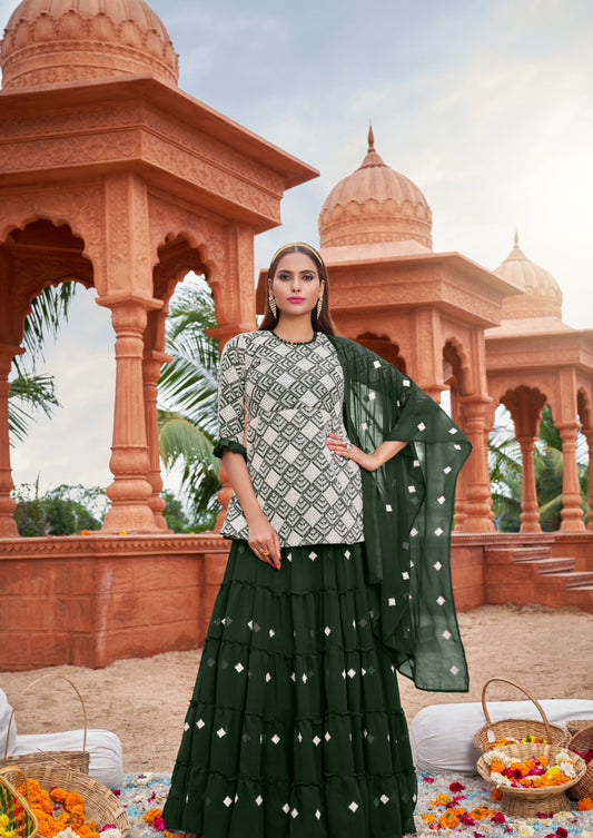Green color georgette lehenga choli for women