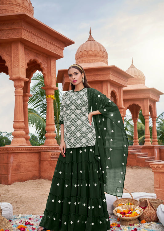Green color georgette lehenga with top online