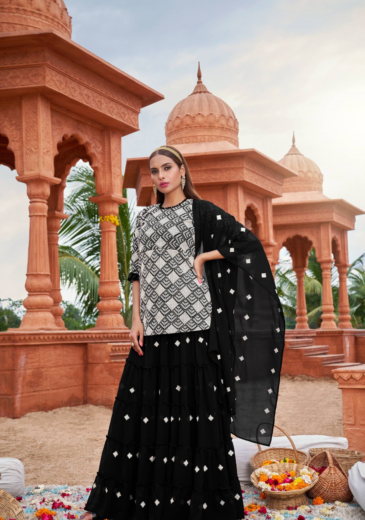 Black color georgette lehenga with top online shopping