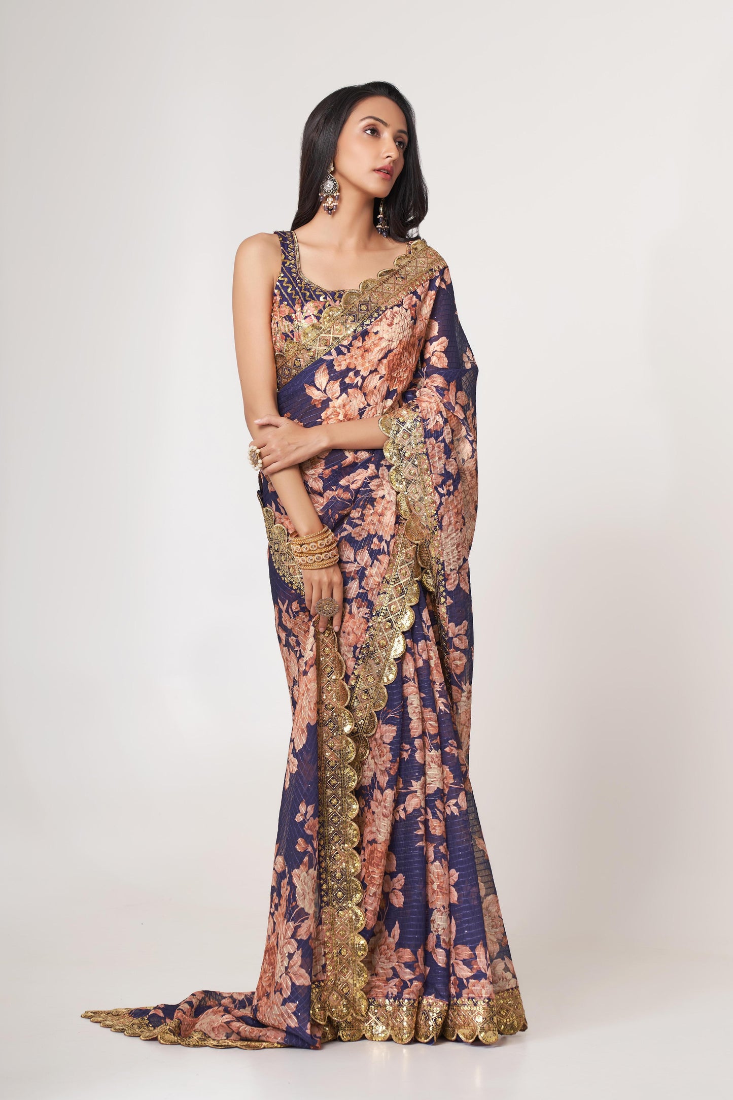 Purple color organza saree with blouse