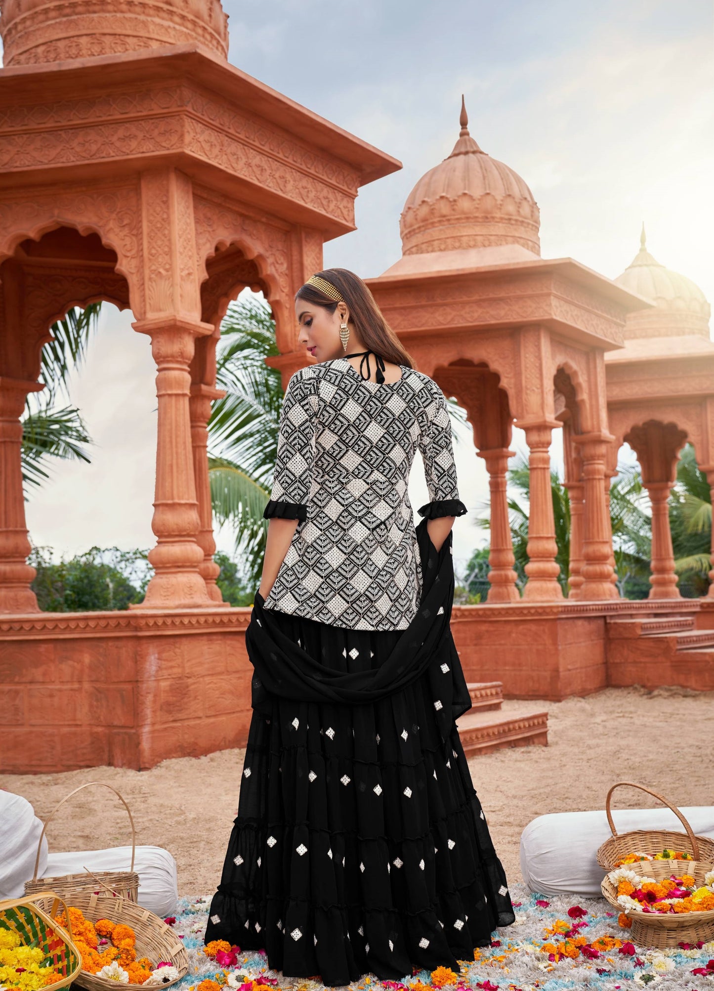 Black color georgette lehenga with top price