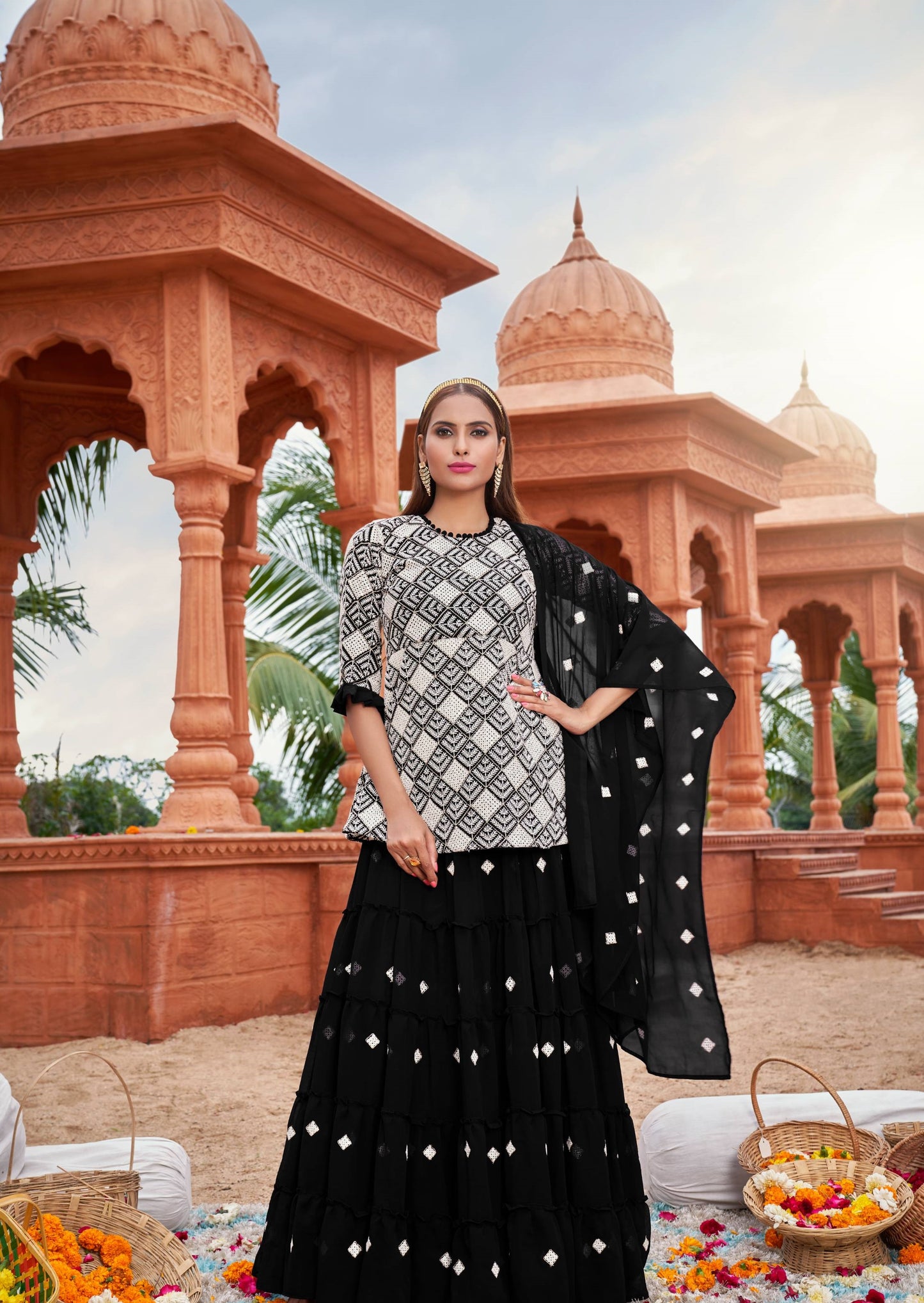 Black color georgette lehenga choli for women