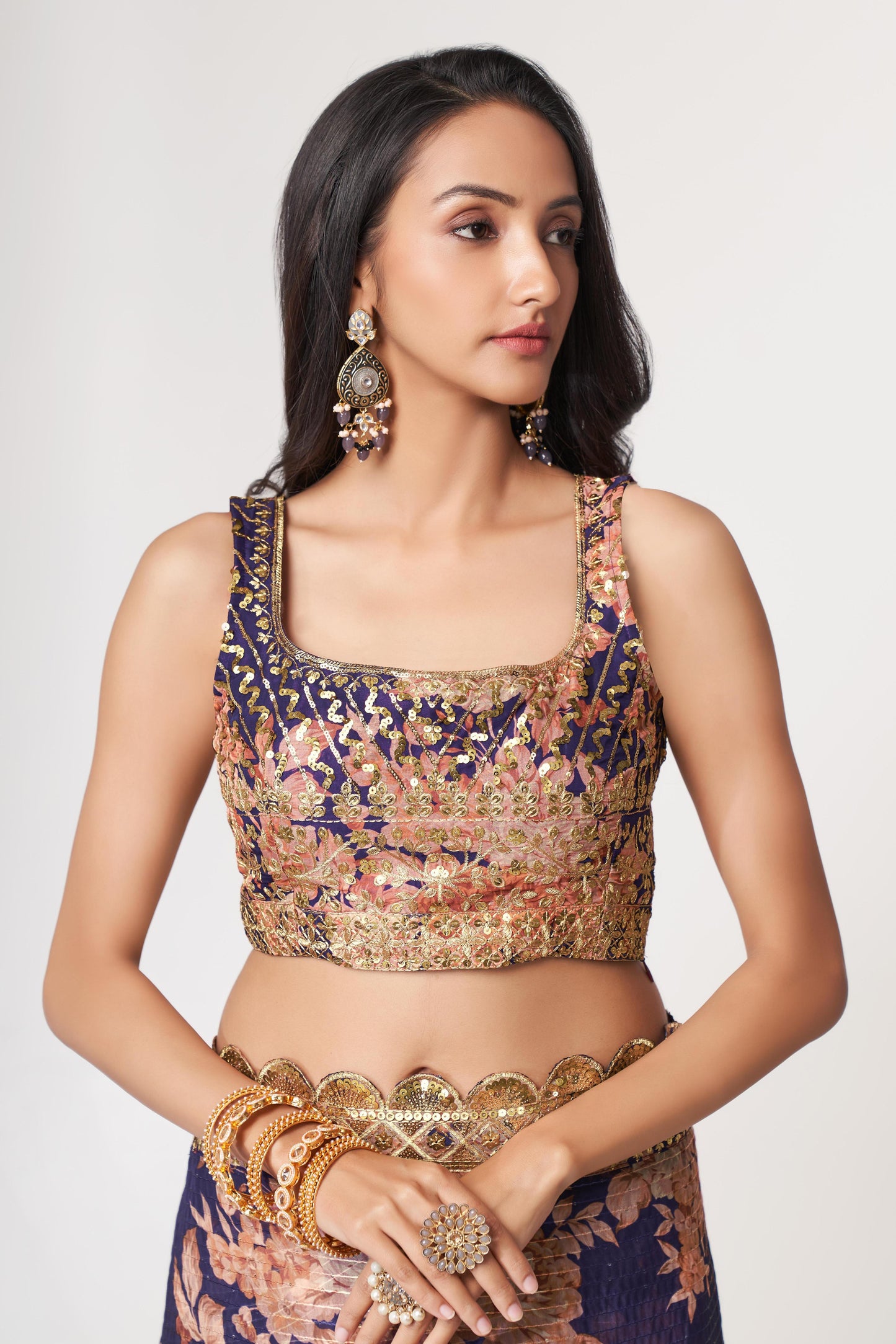 Purple color embroidery organza saree