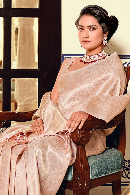 Peach color kanchivaram silk saree for wedding