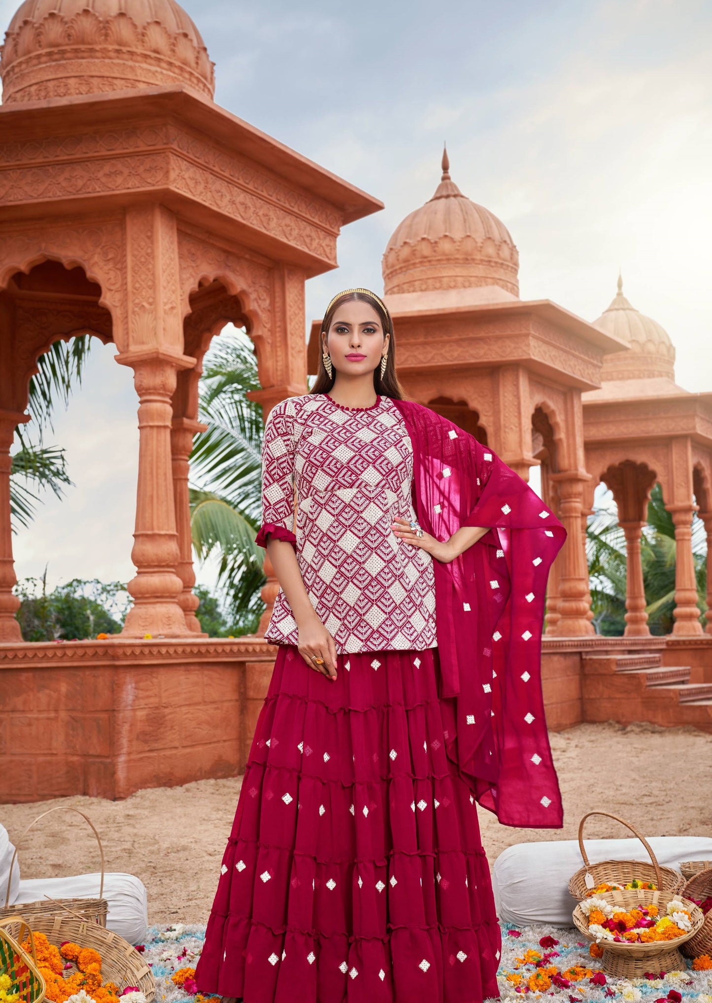 pink lehenga with top usa ragthm