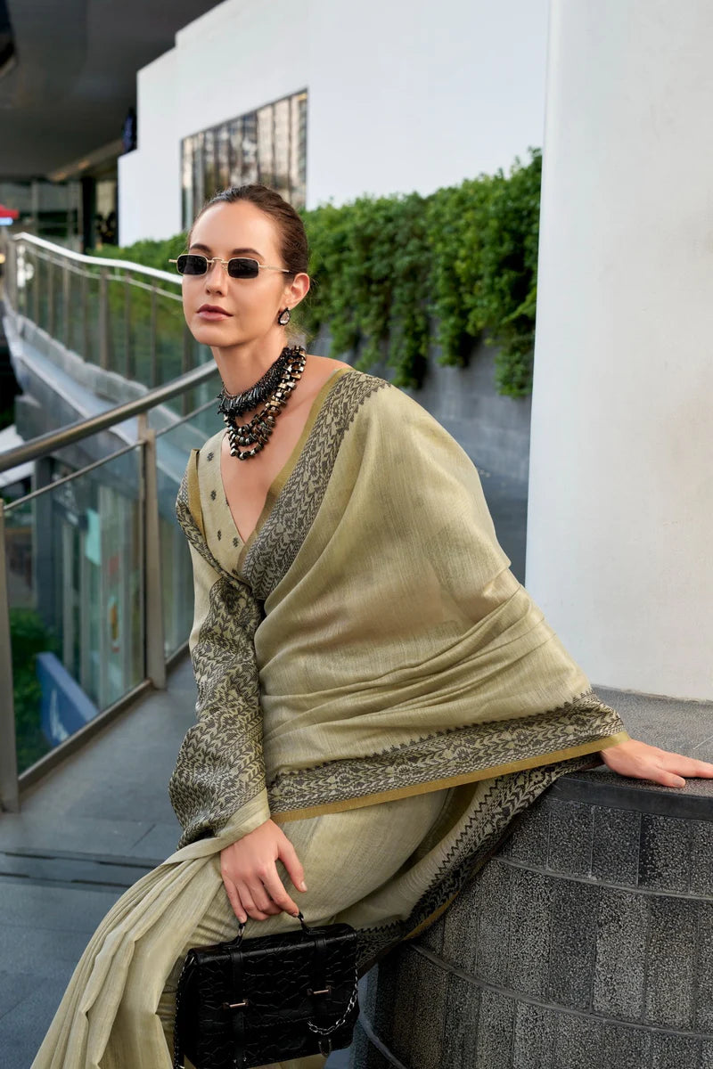 Mehendi color tissue silk saree with blouse price