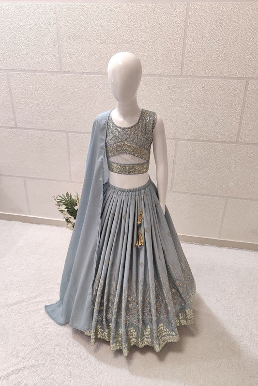 Grey Color Kids Ready to Wear Lehenga Choli for Wedding