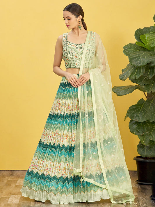 Alluring green digital print women's wear lehenga choli price