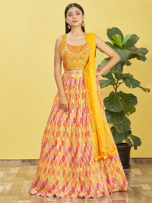Yellow color haldi wear lehenga choli for bride with price