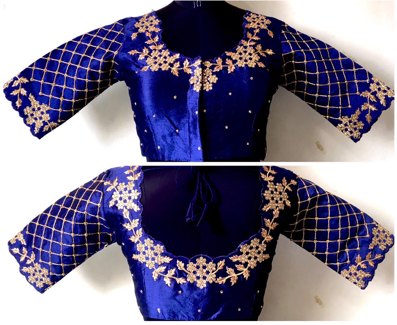Blue color silk hand work lehenga blouse online