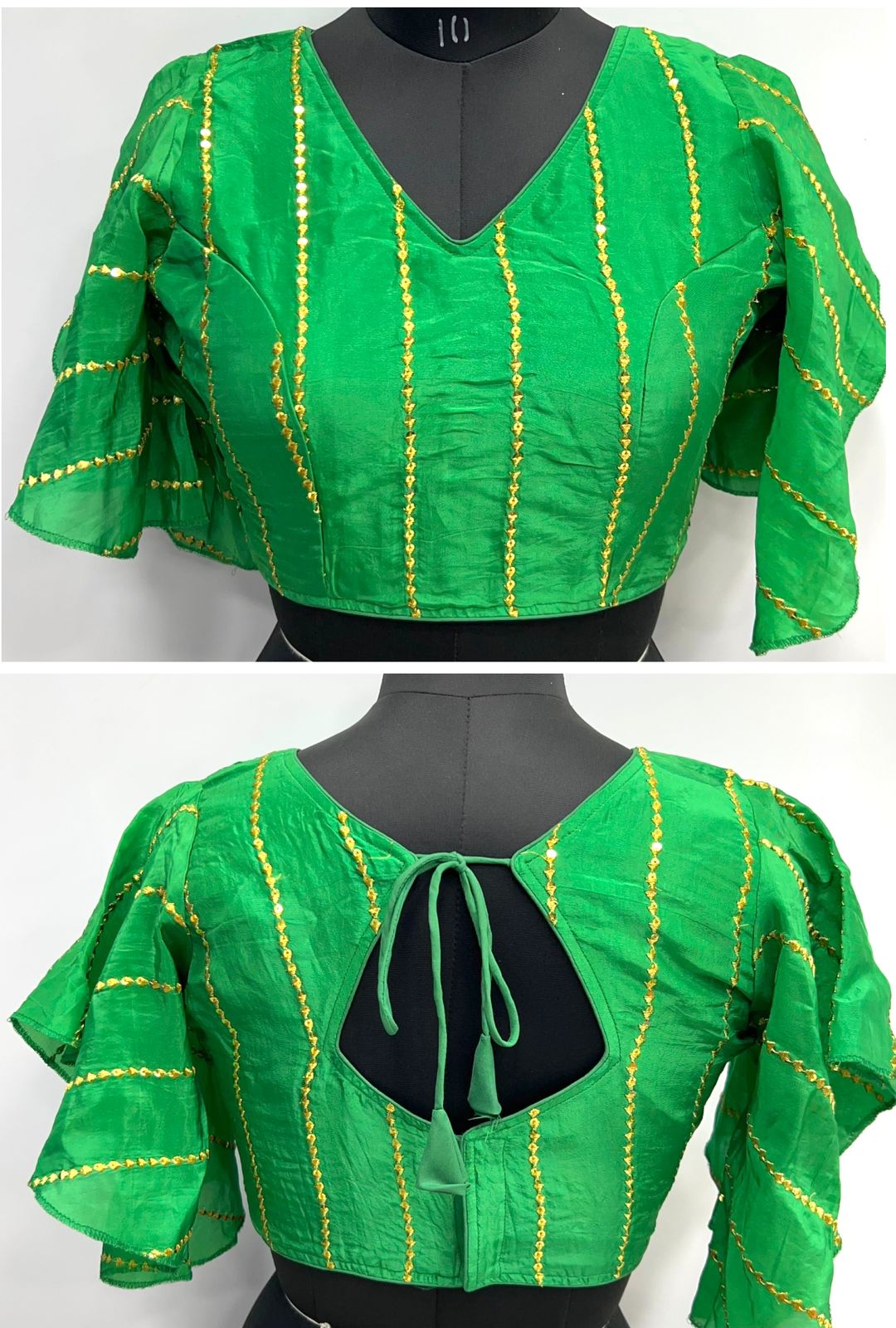 Parrot green color silk sequins work stitched blouse price