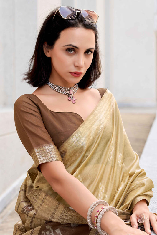 Beige color rayon silk saree for women price